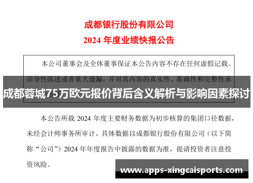 成都蓉城75万欧元报价背后含义解析与影响因素探讨